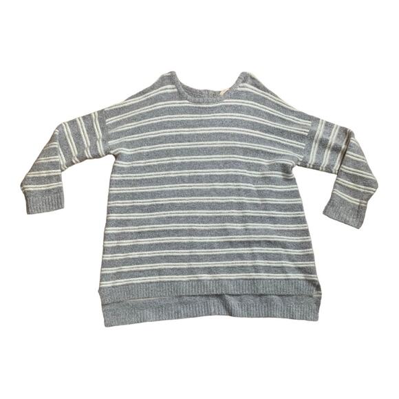 Soft Surroundings womens large knit stripe gray and white zipper back sweater - Picture 2 of 10